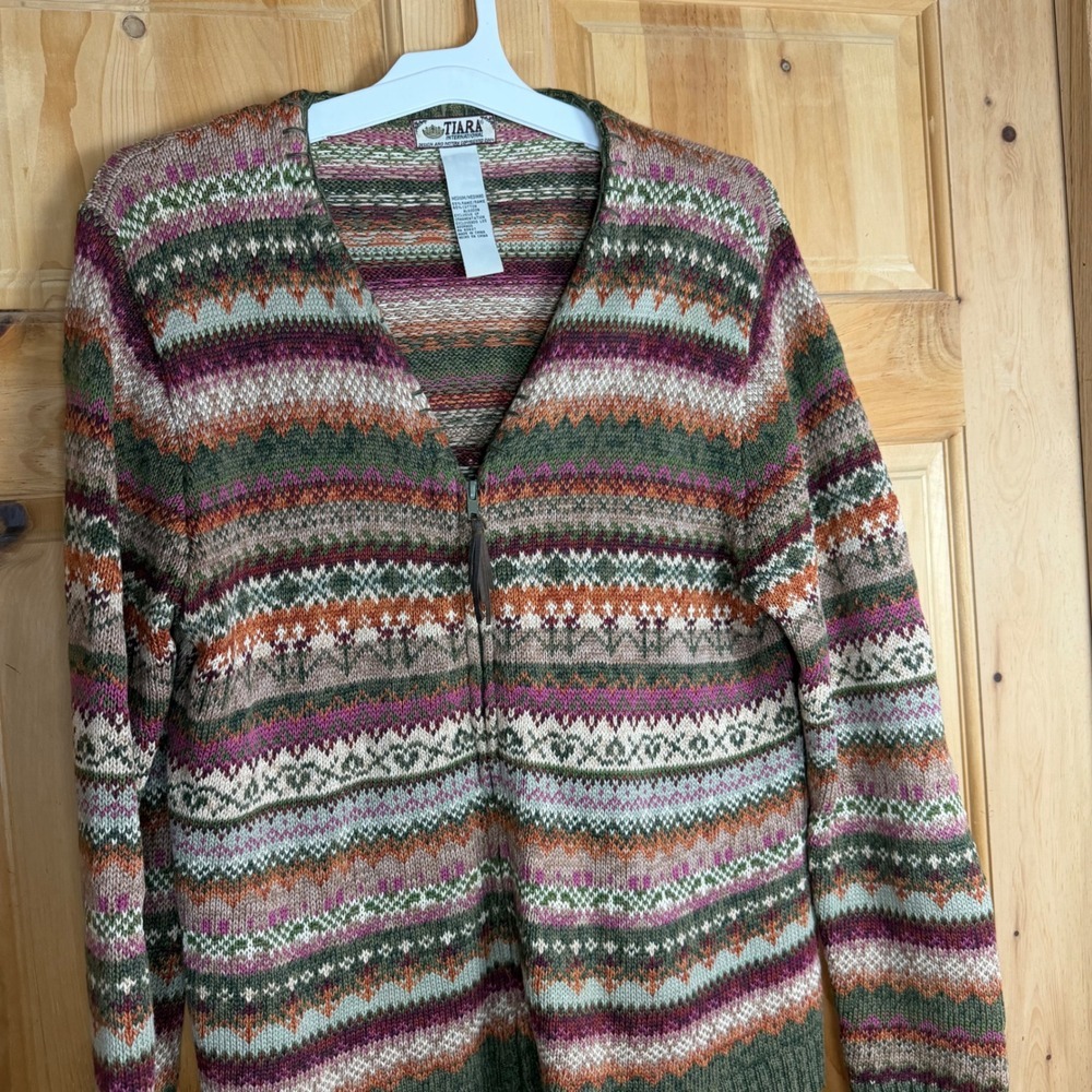 Vtg Tiara International Multi Color Zip Front Cardigan Sweater Grandmacore‎ Boho - Picture 4 of 7